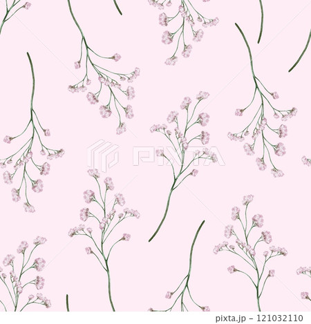 Seamless pattern sprig of small, light, purple flowers. Dried Flower 121032110