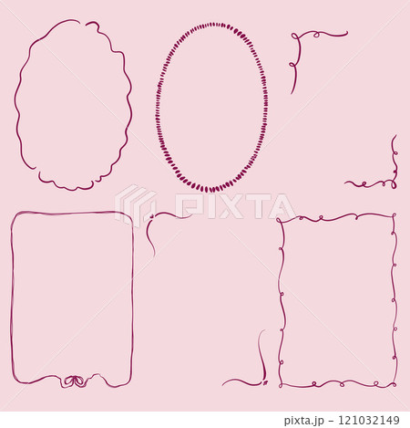 Vector holiday doodle frames. Hand-drawn vintage border set of invitations isolated on pink background. Illustration for design, print, fabric or background. Vector holiday doodle frames. Hand-drawn vintage border set of invitations isolated on pink background. Illustration for design, print, fabric or background. 121032149
