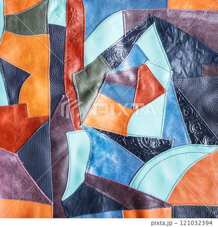 background from multi-colored leather patchwork 121032394