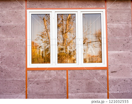 plastic window of residential house with tuff wall plastic window of residential house with tuff wall 121032555