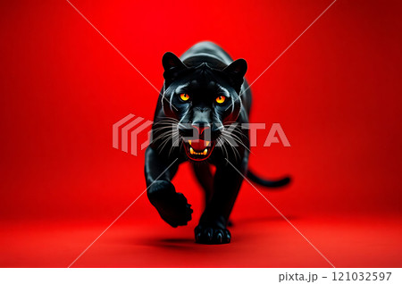Black Panther on a Red Background 121032597