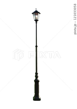 Street lamp isolated. Vintage classic streetlight on empty white background 121033058
