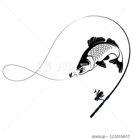 The fish grabs the bait and rod 121033637
