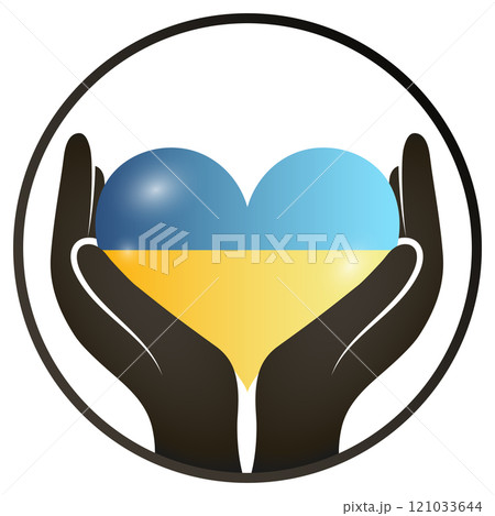 Ukrainian flag heart in hands Ukrainian flag heart in hands 121033644