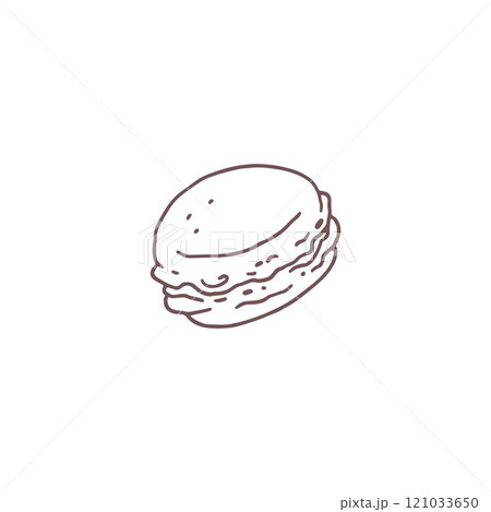 Macaroon black contour vector icon, delicious French dessert, confectionery cookie, almond biscuit bakery with cream 121033650