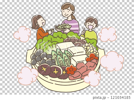 鍋料理を食べる家族 121034185