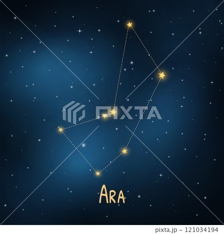 Ara constellation in night sky with stars and glowing lines. Ara constellation in night sky with stars and glowing lines. 121034194
