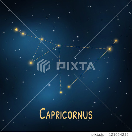 Capricornus constellation in night sky with stars and zodiac symbol. 121034233