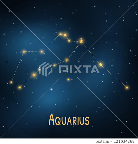 Aquarius constellation glowing in starry night sky: horoscope and astronomy theme. 121034269