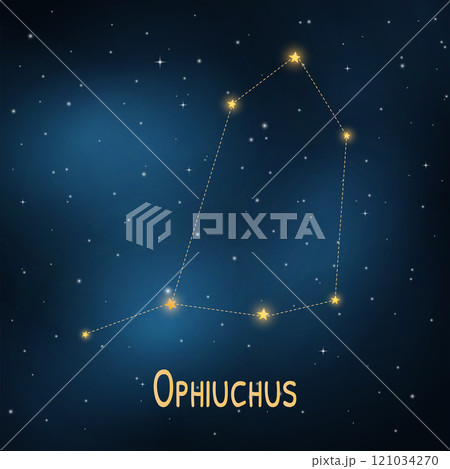 Ophiuchus constellation: new addition to the zodiac in a starry night sky. 121034270