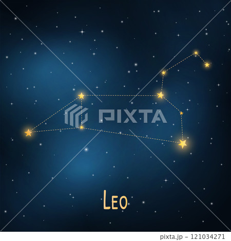 Leo constellation in starry night sky. 121034271