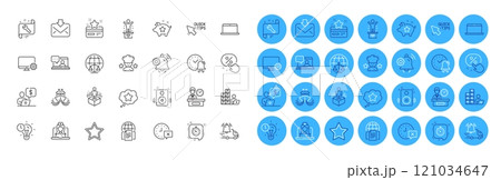 Time, Laptop and Timer line icons pack. Quick tips, Speakers, Best chef web icon. Incoming mail, Notification bell, Friends chat pictogram. Magistrates court, Business person, Inventory. Vector Time, Laptop and Timer line icons pack. Quick tips, Speakers, Best chef web icon. Incoming mail, Notification bell, Friends chat pictogram. Magistrates court, Business person, Inventory. Vector 121034647