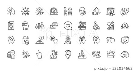 Valet servant, Stress and Business podium line icons pack. AI, Question and Answer, Map pin icons. Smile chat, Depression treatment, Yummy smile web icon. Vector 121034662
