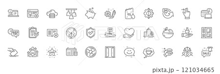 Work time, Vip transfer and Transform line icons. Pack of Online documentation, Reject web, Promotion bell icon. Air fan, Piggy bank, 24 hours pictogram. Chemistry lab, Calendar, Engineering. Vector Work time, Vip transfer and Transform line icons. Pack of Online documentation, Reject web, Promotion bell icon. Air fan, Piggy bank, 24 hours pictogram. Chemistry lab, Calendar, Engineering. Vector 121034665