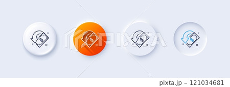 Cashback line icon. Neumorphic, Orange gradient, 3d pin buttons. Send or receive money sign. Line icons. Neumorphic buttons with outline signs. Vector Cashback line icon. Neumorphic, Orange gradient, 3d pin buttons. Send or receive money sign. Line icons. Neumorphic buttons with outline signs. Vector 121034681
