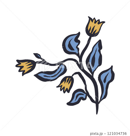 Black outline minimal abstract inky yellow flowers 121034736