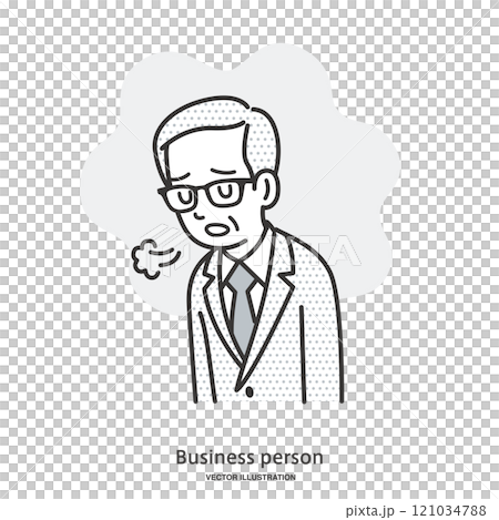 A sighing, depressed elderly male office worker 121034788