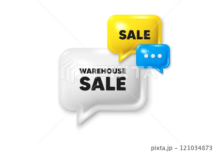 Discount speech bubble offer 3d icon. Warehouse sale tag. Special offer price sign. Advertising discounts symbol. Warehouse sale discount offer. Speech bubble sale banner. Discount balloon. Vector 121034873