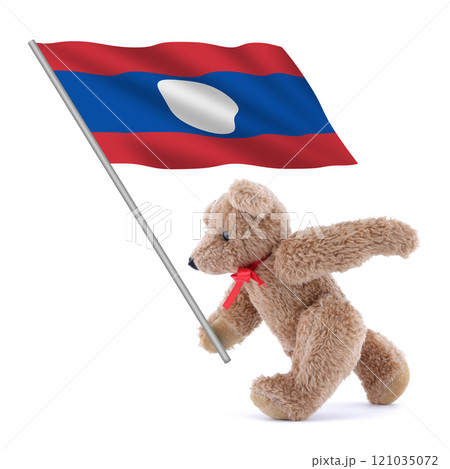 Laos flag being carried by a cute teddy bear Laos flag being carried by a cute teddy bear 121035072