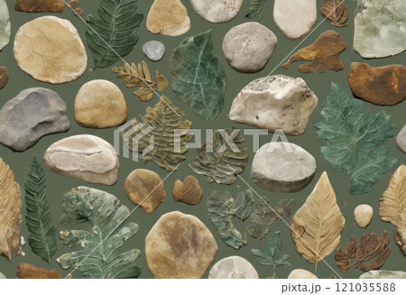 Ancient fossilized plants background. Prehistoric botany imprints. 121035588