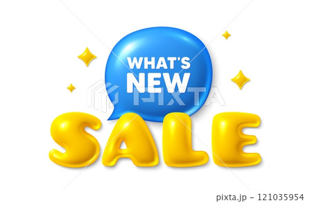 Sale text 3d banner with chat bubble. Whats new tag. Special offer sign. New arrivals symbol. Whats new chat message. 3d speech bubble offer banner. Sale text balloon. Vector Sale text 3d banner with chat bubble. Whats new tag. Special offer sign. New arrivals symbol. Whats new chat message. 3d speech bubble offer banner. Sale text balloon. Vector 121035954