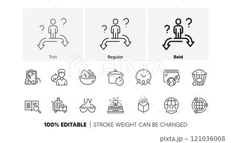 Meeting time, Sunglasses and Baggage cart line icons. Pack of Search text, Business choice, Wallet icon. Salad, Prescription drugs, Share pictogram. Boiling pan, Augmented reality, Popcorn. Vector 121036008