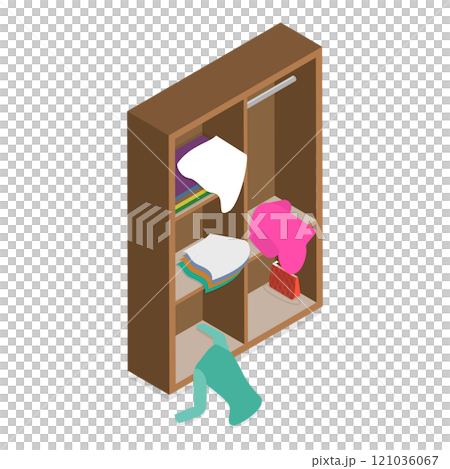 3D Isometric Flat Set of Scattered and Messy Clothes. Item 1 3D Isometric Flat Set of Scattered and Messy Clothes. Item 1 121036067