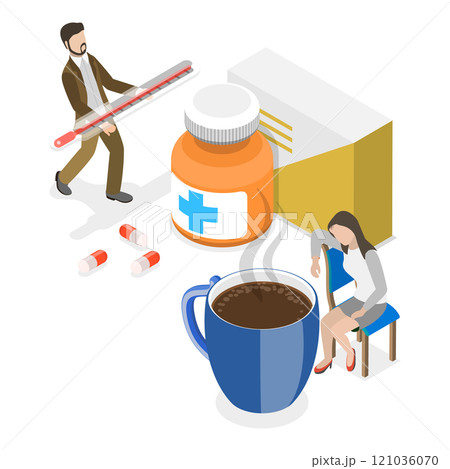 3D Isometric Flat  Illustration of Flu Treatment. Item 1 121036070