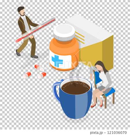 3D Isometric Flat  Illustration of Flu Treatment. Item 1 121036070