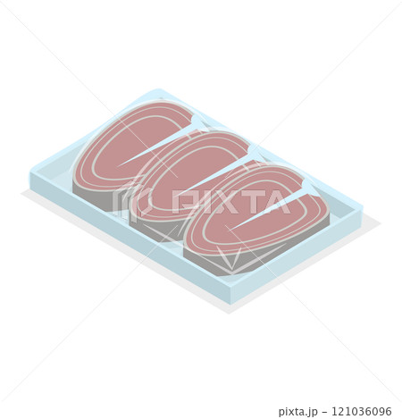 3D Isometric Flat Set of Frozen Meat. Item 3 3D Isometric Flat Set of Frozen Meat. Item 3 121036096