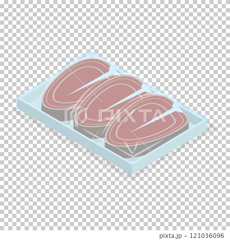 3D Isometric Flat Set of Frozen Meat. Item 3 3D Isometric Flat Set of Frozen Meat. Item 3 121036096