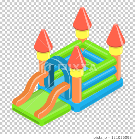 3D Isometric Flat  Set of Bouncy Inflatable Castles. Item 2 121036098