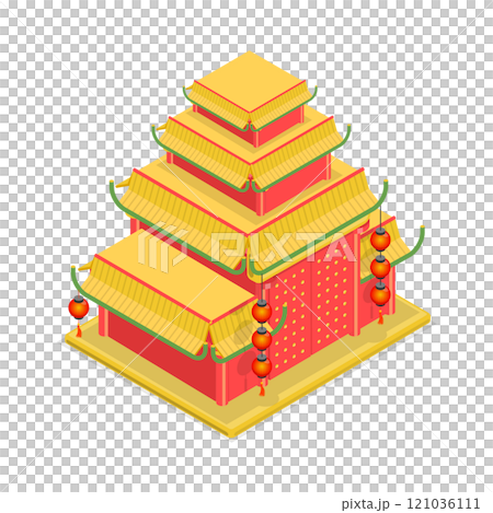 3D Isometric Flat  Set of Chinese Temples. Item 2 121036111