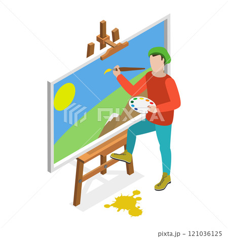 3D Isometric Flat  Illustration of Art School. Item 3 121036125