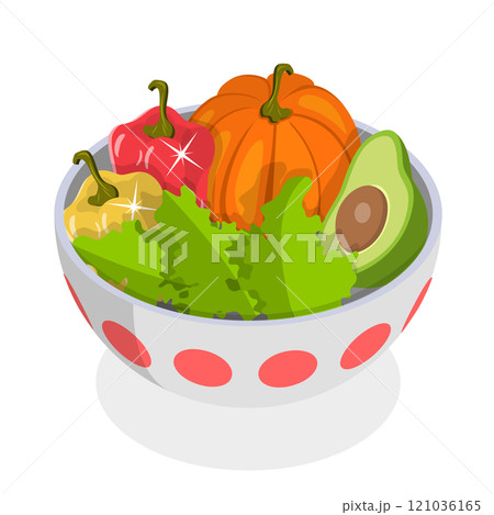 3D Isometric Flat  Icon of Vegetable Bowls Set. Item 2 121036165