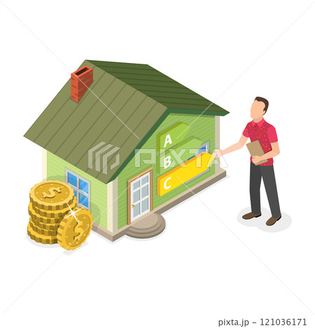 3D Isometric Flat  Illustration of Home Energy Efficiency. Item 2 121036171