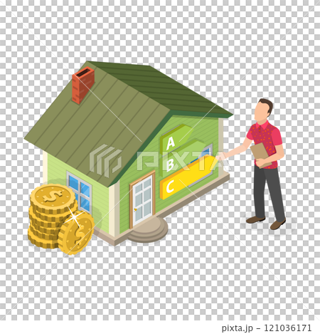 3D Isometric Flat  Illustration of Home Energy Efficiency. Item 2 121036171