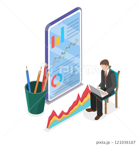 3D Isometric Flat  Illustration of Financial Analysis. Item 2 121036187