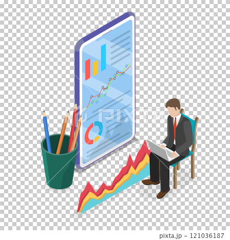 3D Isometric Flat  Illustration of Financial Analysis. Item 2 121036187