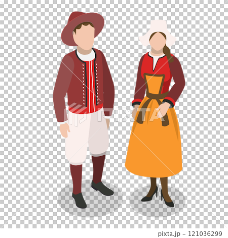 3D Isometric Flat  Illustration of Europeans National Clothes. Item 1 121036299