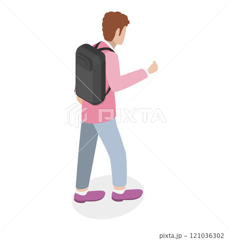 3D Isometric Flat  Illustration of People With Backpacks. Item 3 121036302