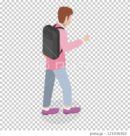 3D Isometric Flat  Illustration of People With Backpacks. Item 3 121036302