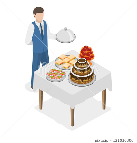 3D Isometric Flat  Set of Catering Services. Item 3 121036306