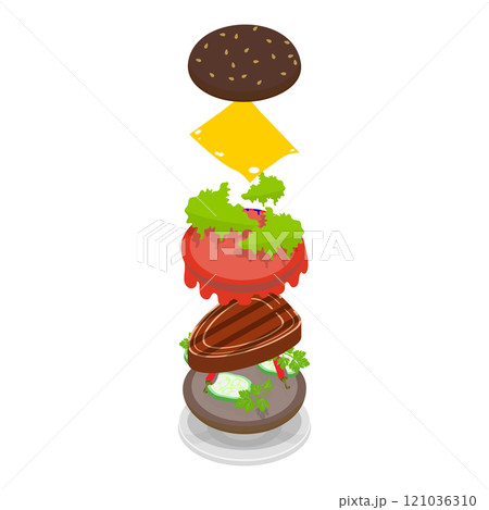 3D Isometric Flat  Set of Burger Maker. Item 1 121036310