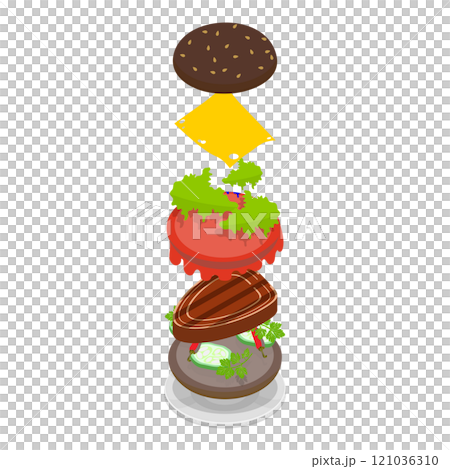 3D Isometric Flat  Set of Burger Maker. Item 1 121036310