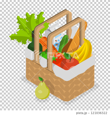 3D Isometric Flat Set of Picnic Baskets. Item 3 3D Isometric Flat Set of Picnic Baskets. Item 3 121036322