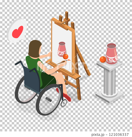 3D Isometric Flat  Illustration of Life With Disability. Item 3 121036337