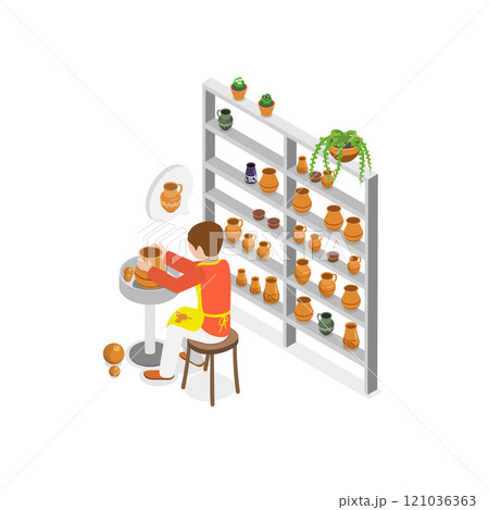 3D Isometric Flat  Illustration of Pottery Making. Item 1 121036363