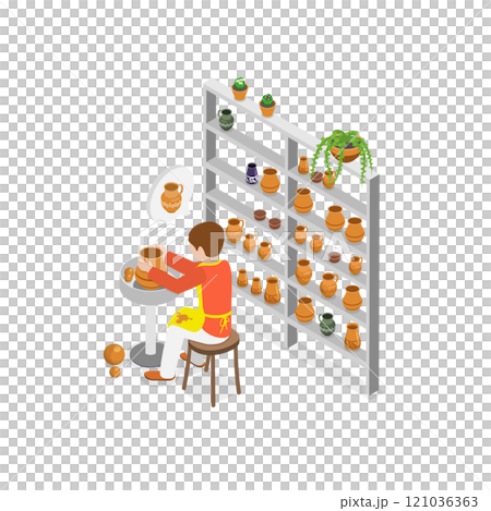 3D Isometric Flat  Illustration of Pottery Making. Item 1 121036363