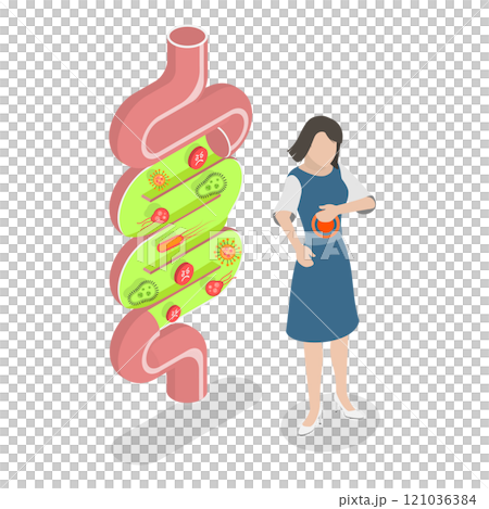 3D Isometric Flat Illustration of Good And Bad Gut Bacterias. Item 1 3D Isometric Flat Illustration of Good And Bad Gut Bacterias. Item 1 121036384
